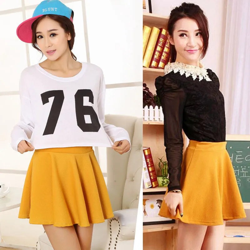 Ladies High Elastic Skirt Waist Cotton Pleated Mini Skirt Short Skirt OL Slim