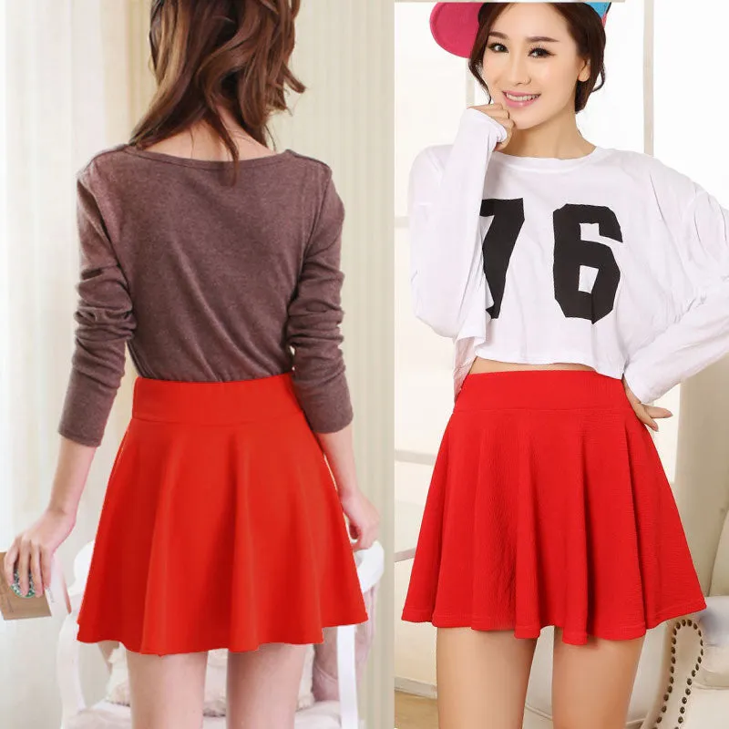 Ladies High Elastic Skirt Waist Cotton Pleated Mini Skirt Short Skirt OL Slim