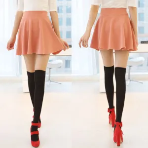 Ladies High Elastic Skirt Waist Cotton Pleated Mini Skirt Short Skirt OL Slim