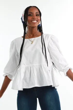 Ladies Lace Applique Peplum Blouse - White