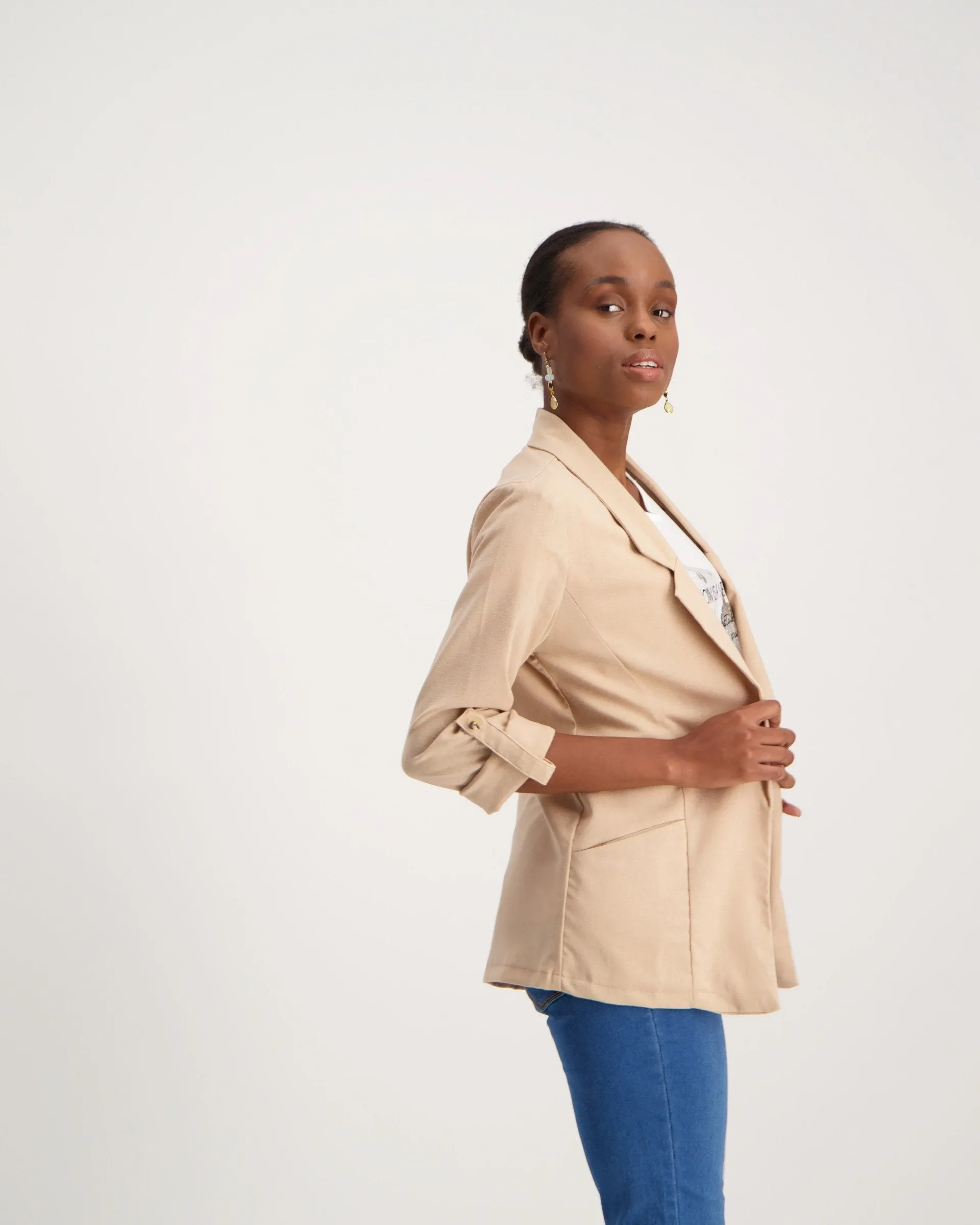 Ladies Linen Blazer - Stone