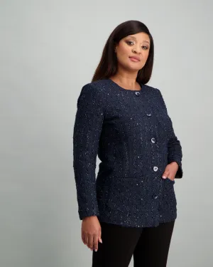 Ladies Long Square Pocket Jacket - Navy