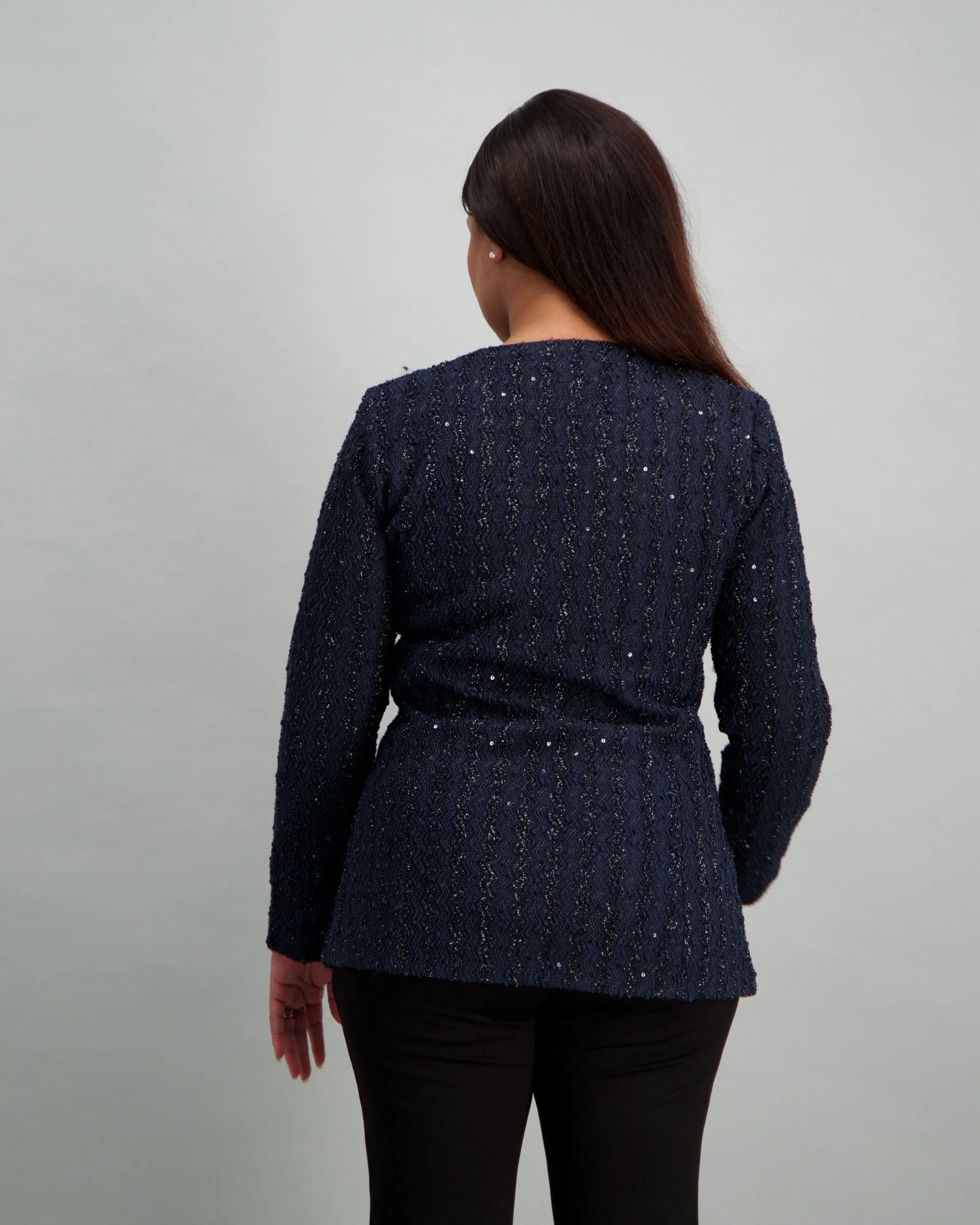 Ladies Long Square Pocket Jacket - Navy