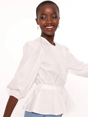 Ladies Poplin Peplum Blouse - White