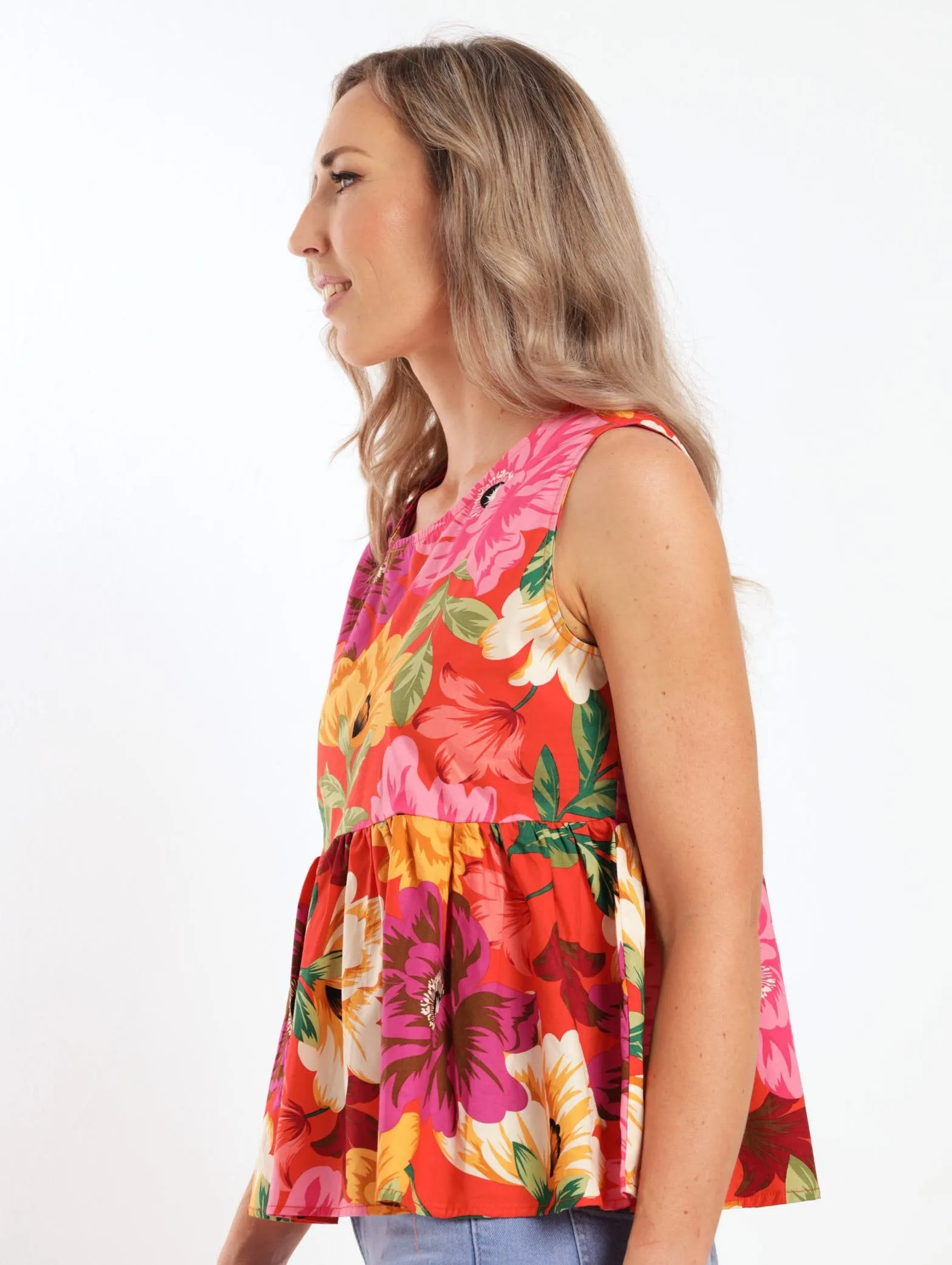 Ladies Sleeveless Peplum Blouse - Orange