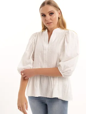 Ladies Surface Interest Peplum Blouse - White