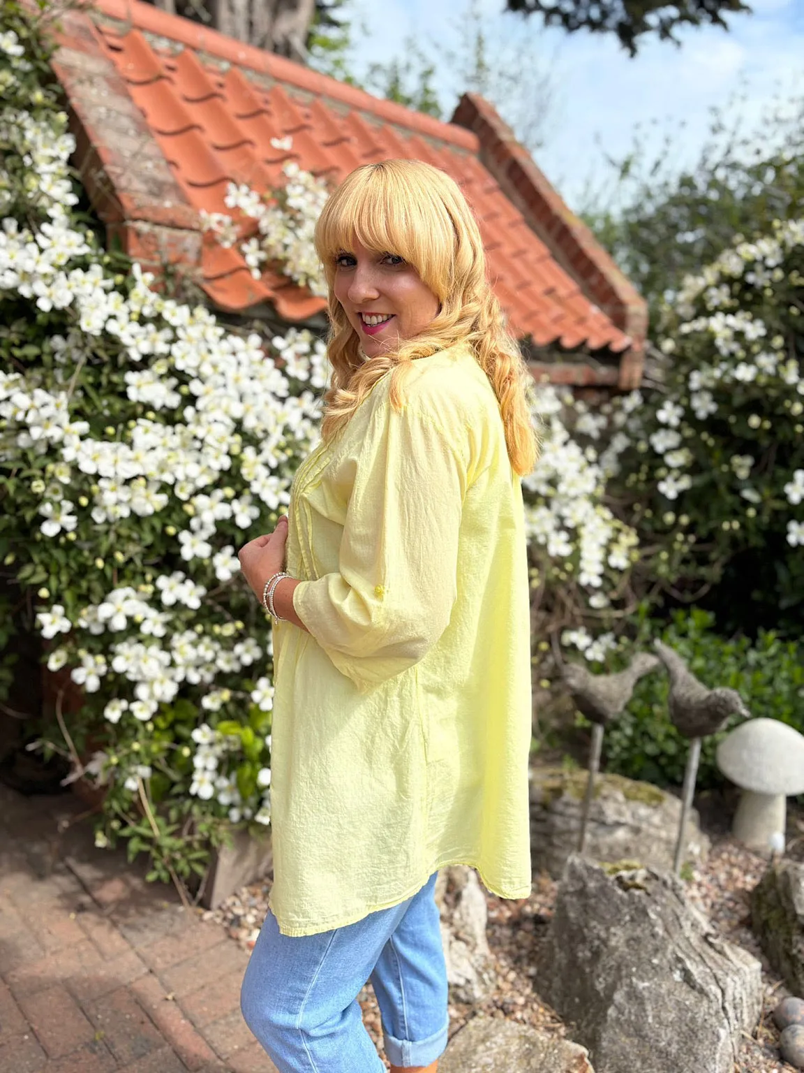 Lemon Pleated Crochet Blouse Sarah