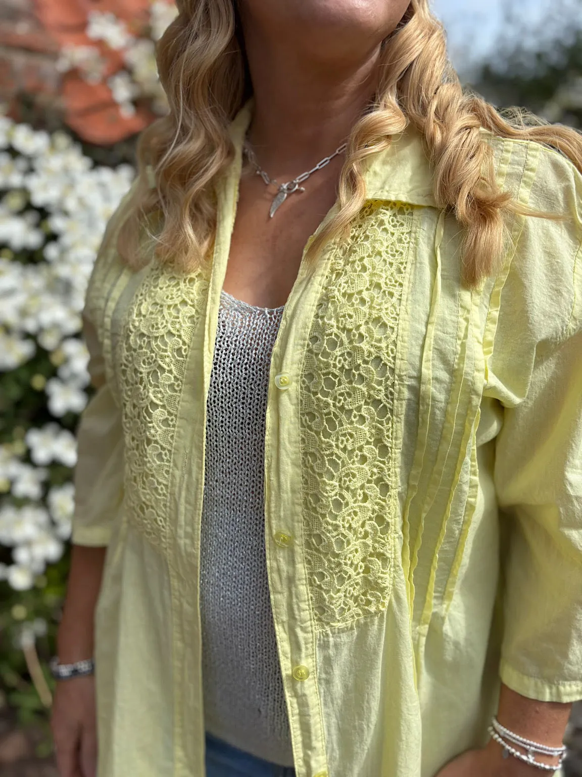 Lemon Pleated Crochet Blouse Sarah
