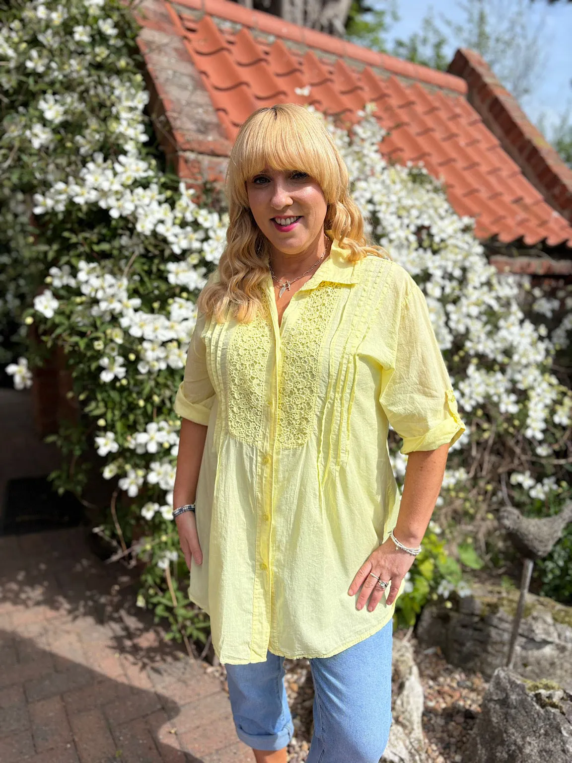 Lemon Pleated Crochet Blouse Sarah