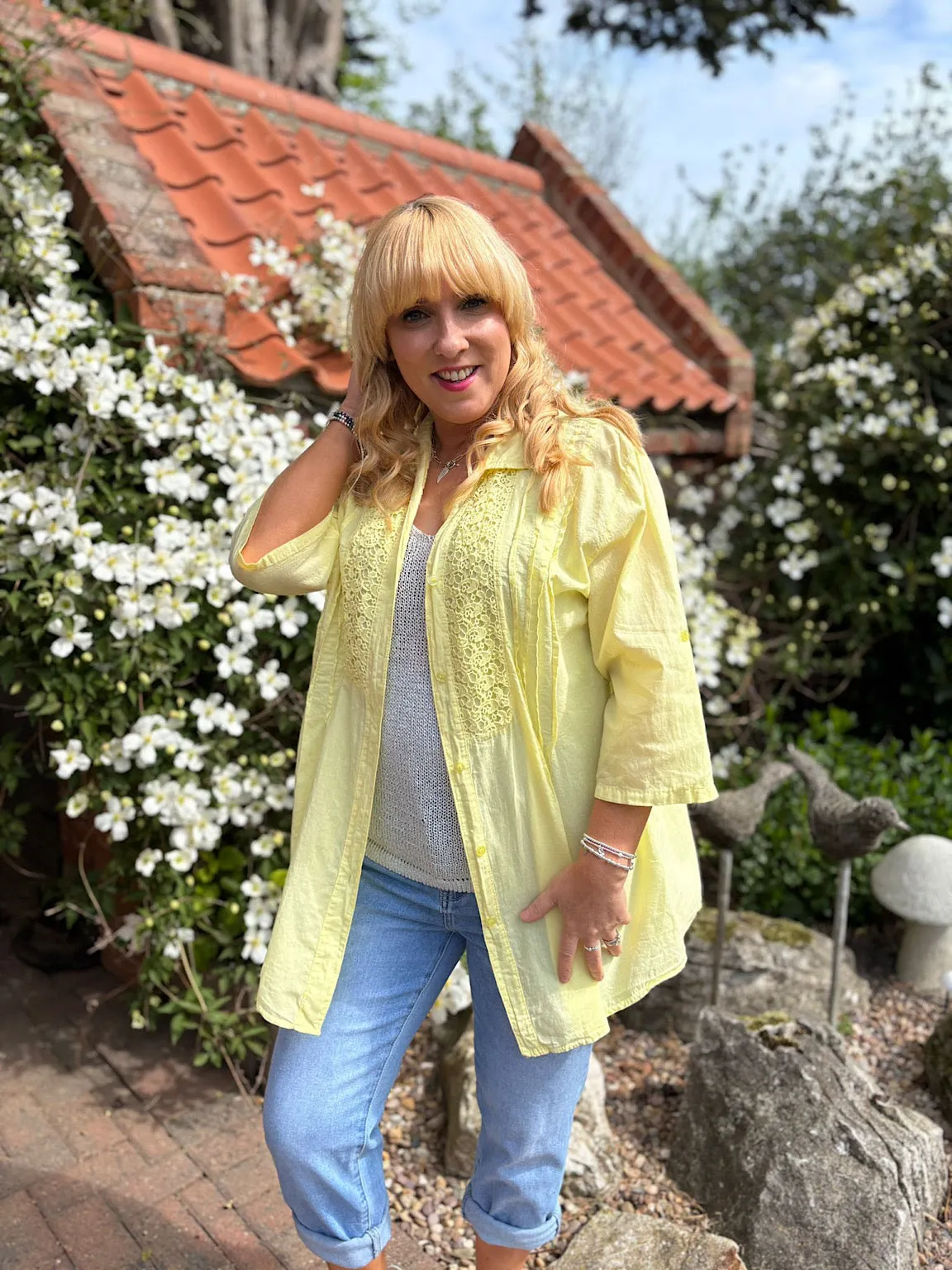 Lemon Pleated Crochet Blouse Sarah
