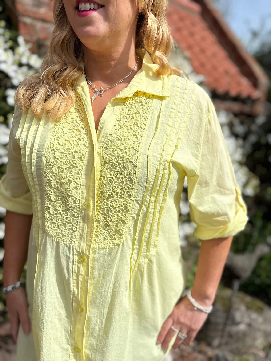 Lemon Pleated Crochet Blouse Sarah