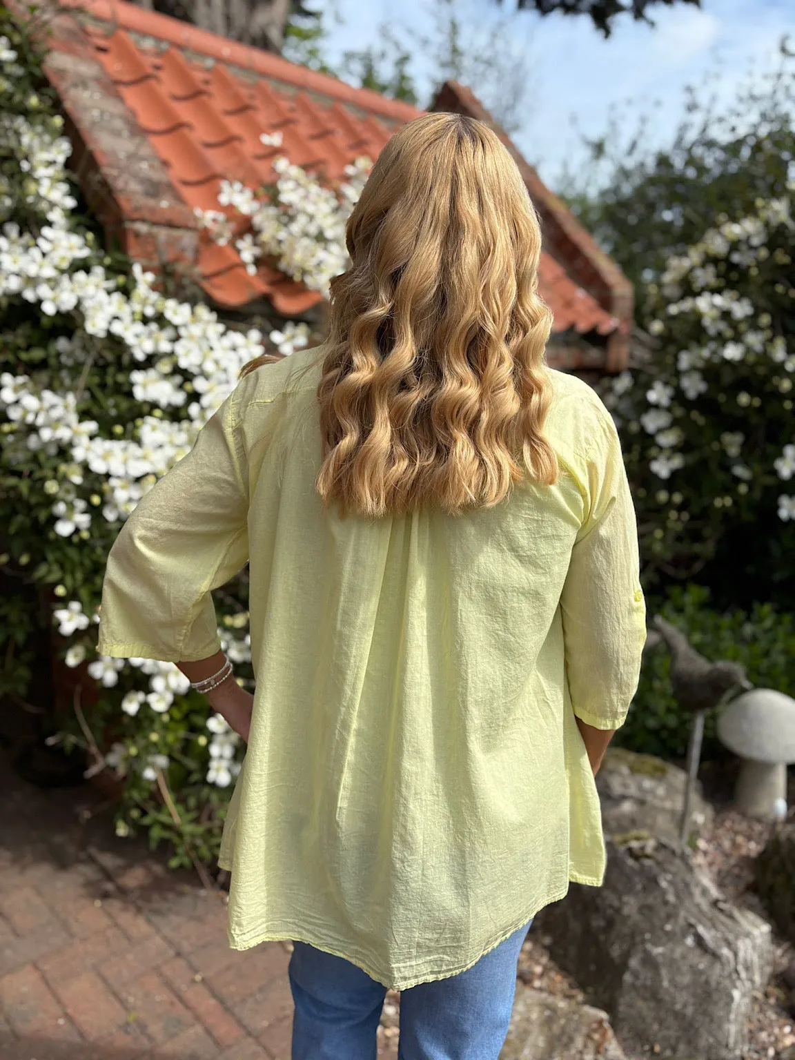 Lemon Pleated Crochet Blouse Sarah