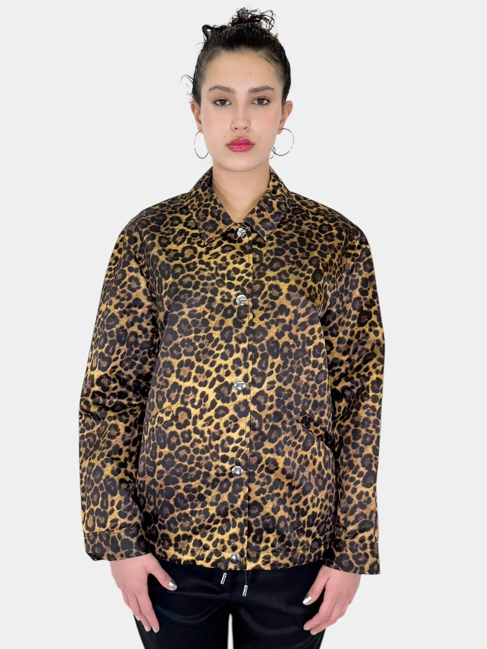 Leopard Print Button-Up Jacket - Size 10