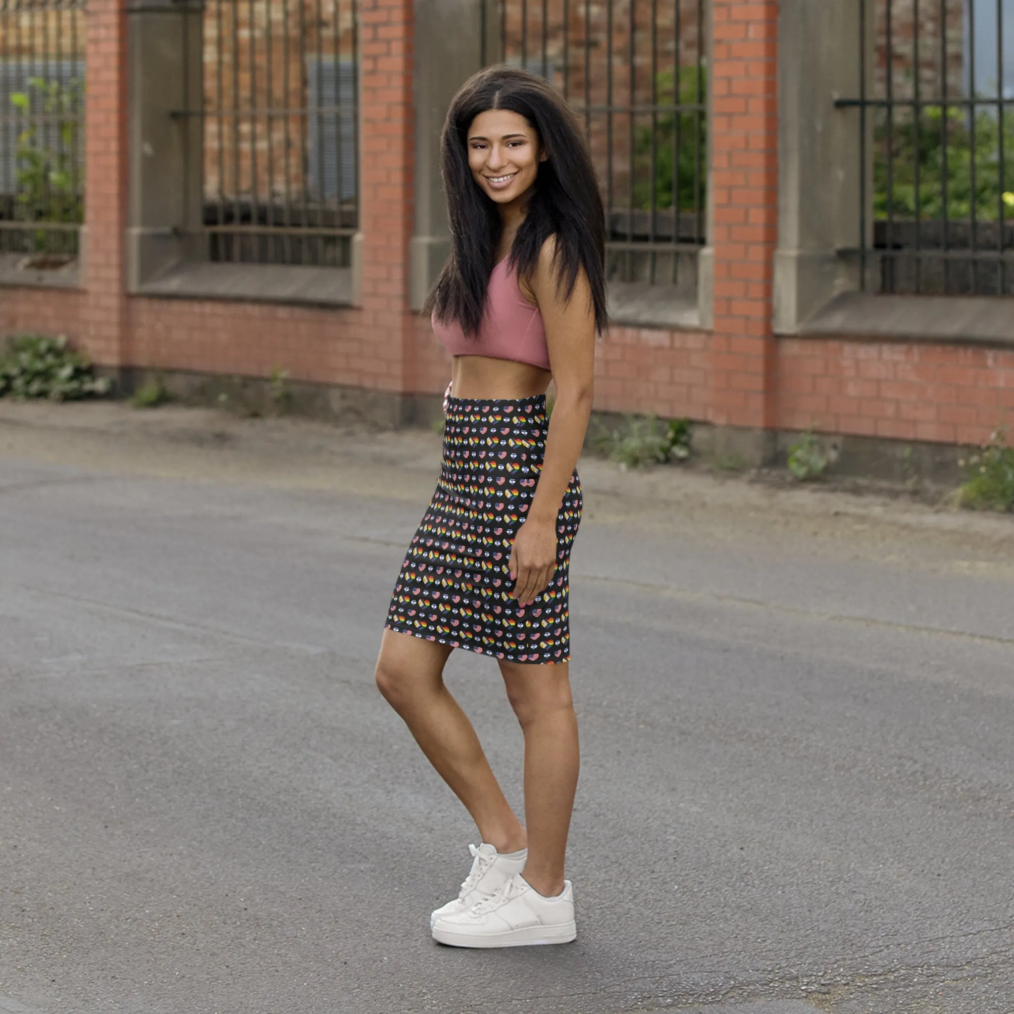 LGBTQIA, USA, ISRAEL PRIDE Pattern Mid-Waist Pencil Skirt