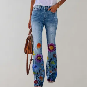 Lily | Flared Jeans With Floral Print | Retro Charm | Comfortable Blend