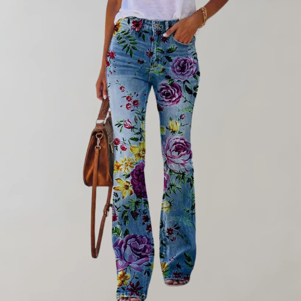 Lily | Flared Jeans With Floral Print | Retro Charm | Comfortable Blend
