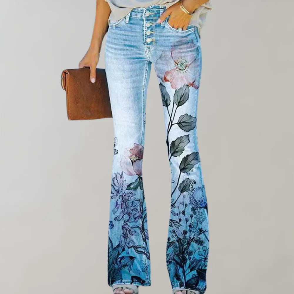 Lily | Flared Jeans With Floral Print | Retro Charm | Comfortable Blend