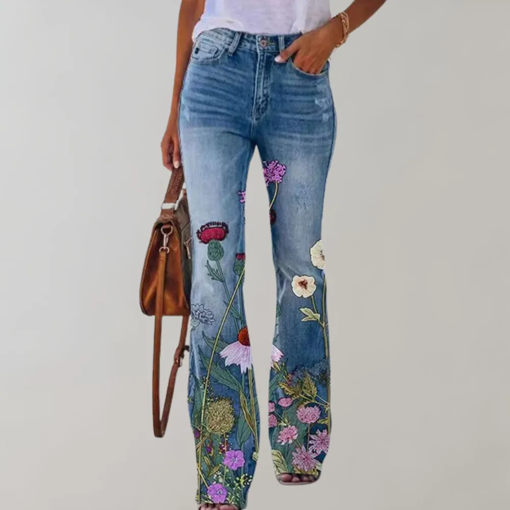 Lily | Flared Jeans With Floral Print | Retro Charm | Comfortable Blend
