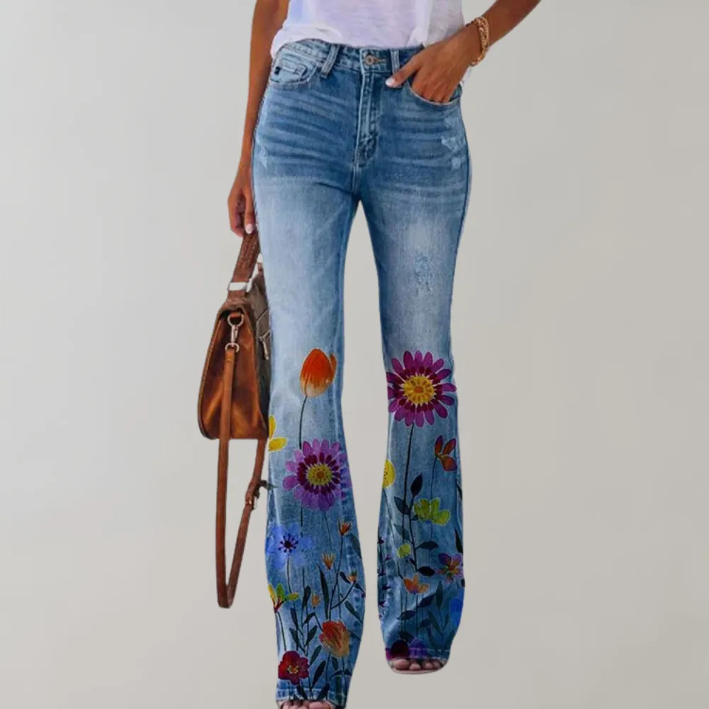 Lily | Flared Jeans With Floral Print | Retro Charm | Comfortable Blend