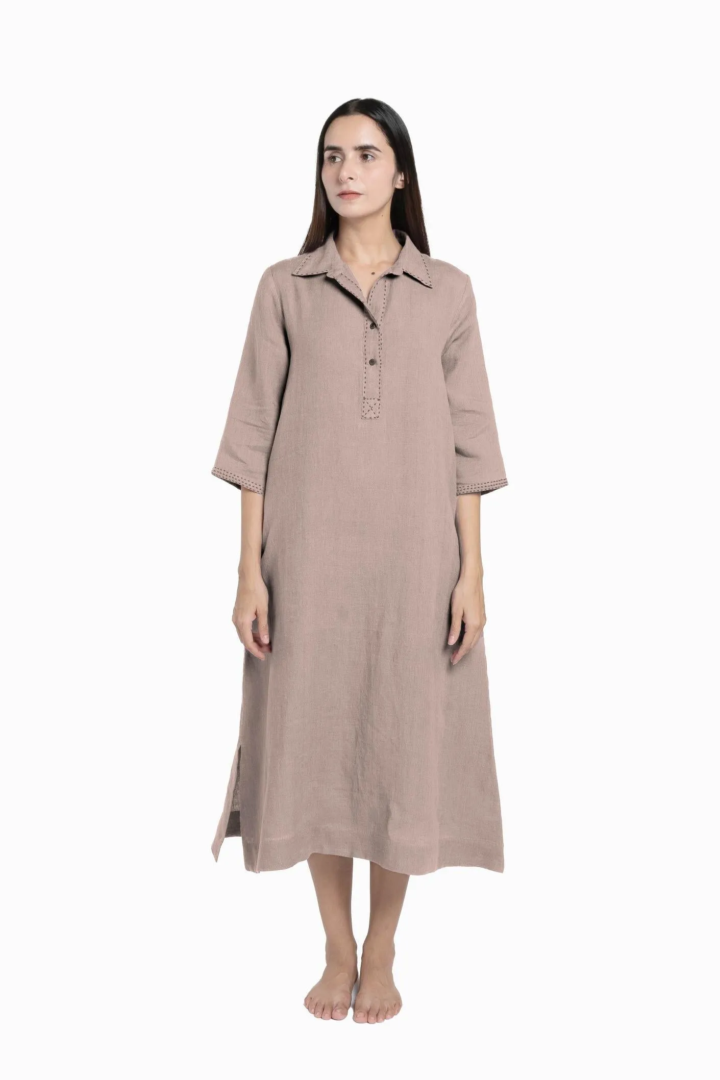 Linen Petunia Shirt Dress-Sunburnt Yellow