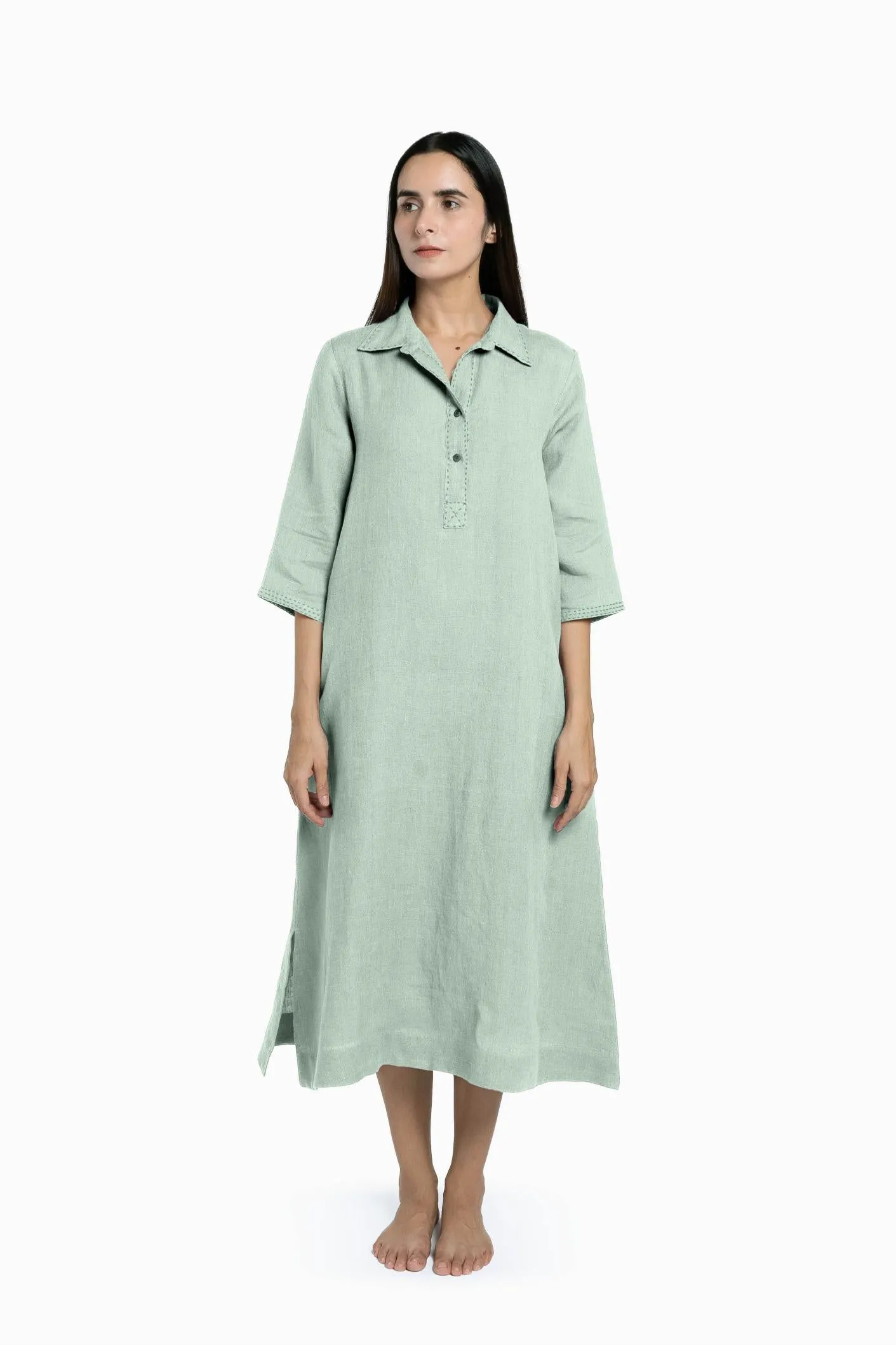 Linen Petunia Shirt Dress-Sunburnt Yellow