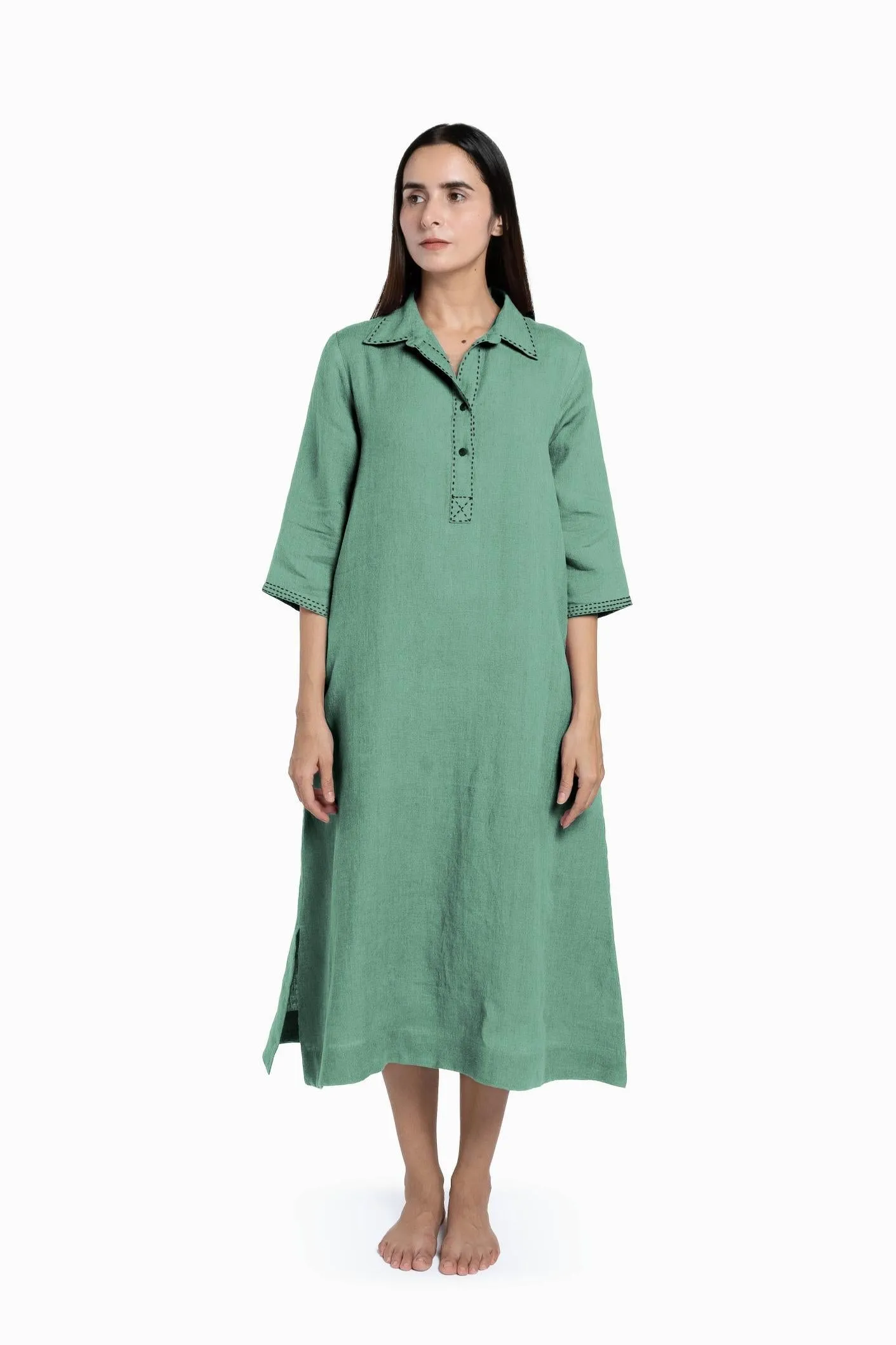 Linen Petunia Shirt Dress-Sunburnt Yellow