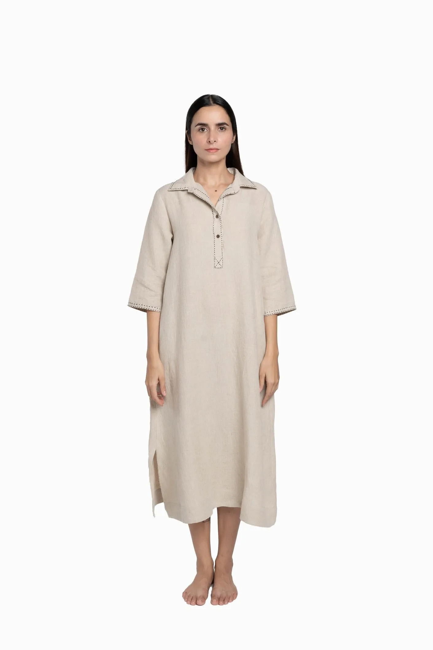 Linen Petunia Shirt Dress-Sunburnt Yellow