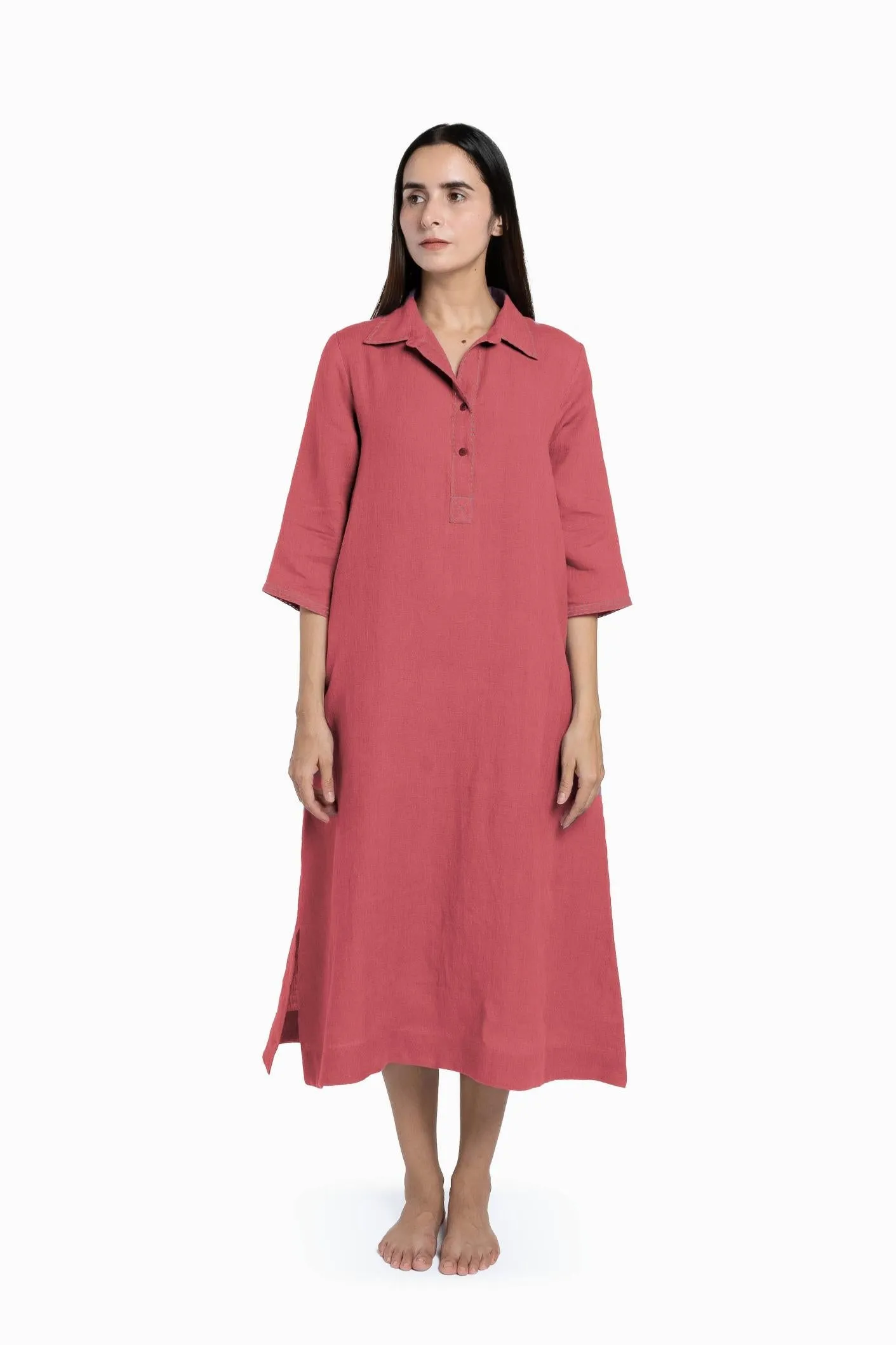 Linen Petunia Shirt Dress-Sunburnt Yellow