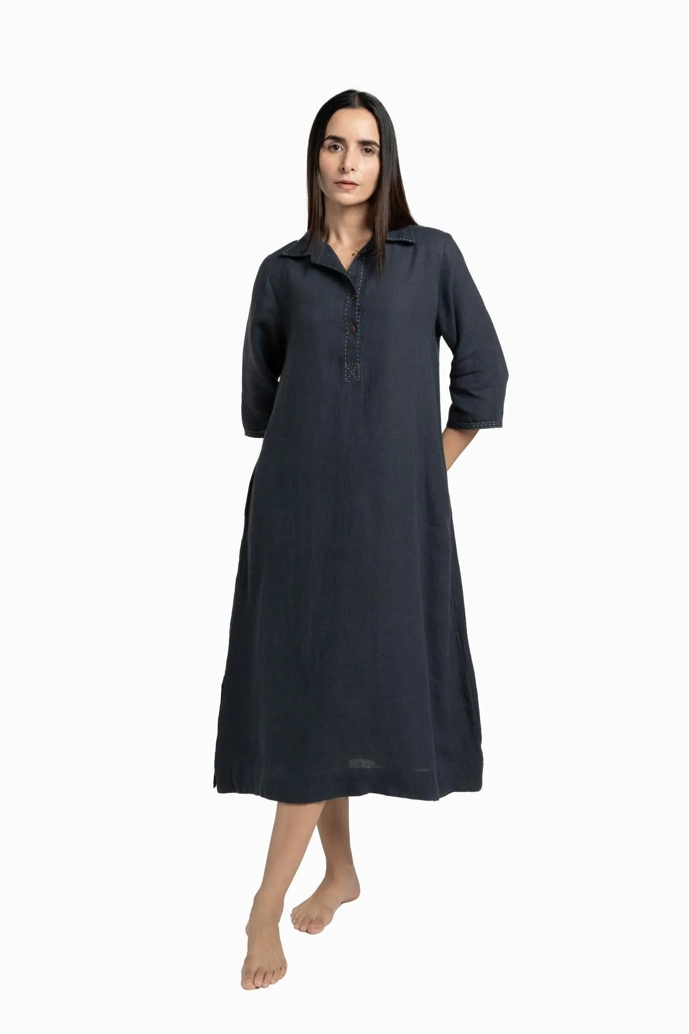 Linen Petunia Shirt Dress-Sunburnt Yellow