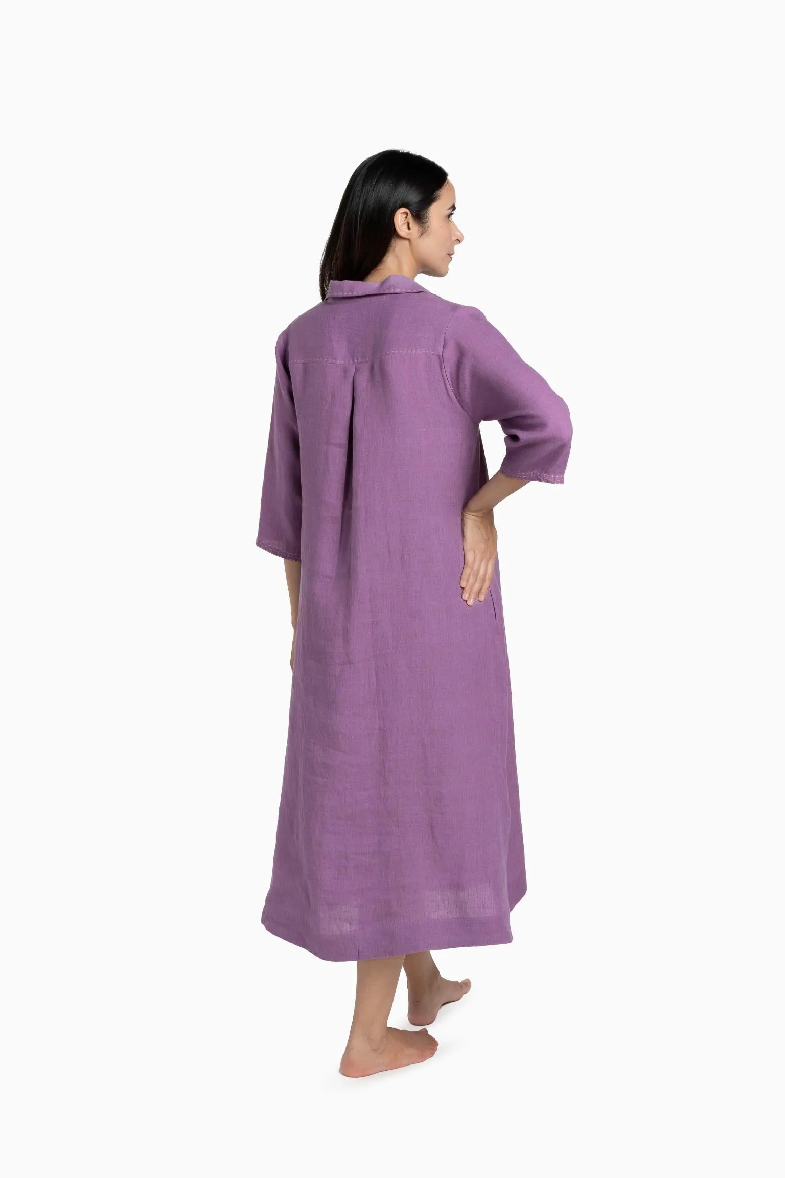 Linen Petunia Shirt Dress-Sunburnt Yellow