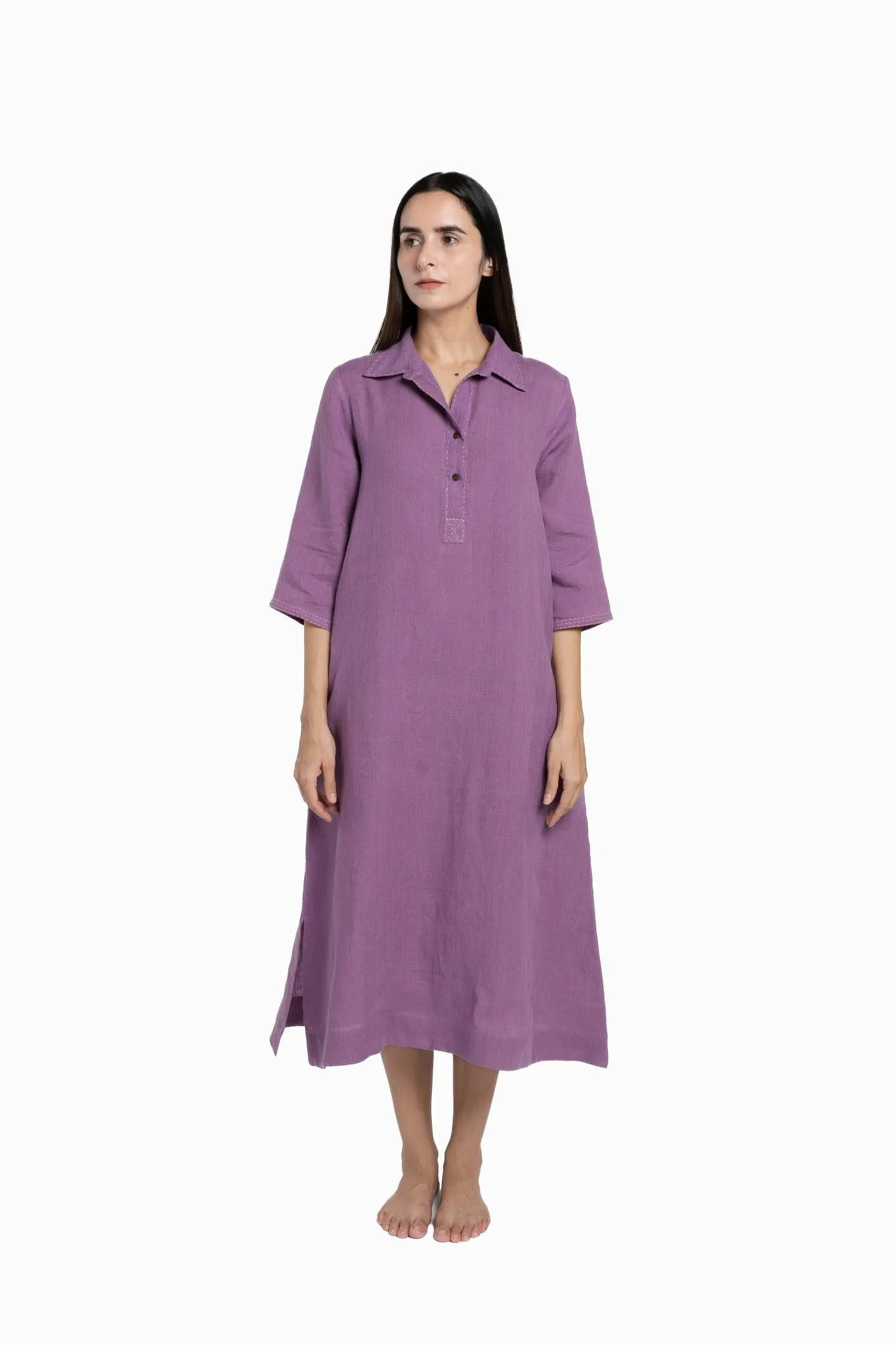 Linen Petunia Shirt Dress-Sunburnt Yellow