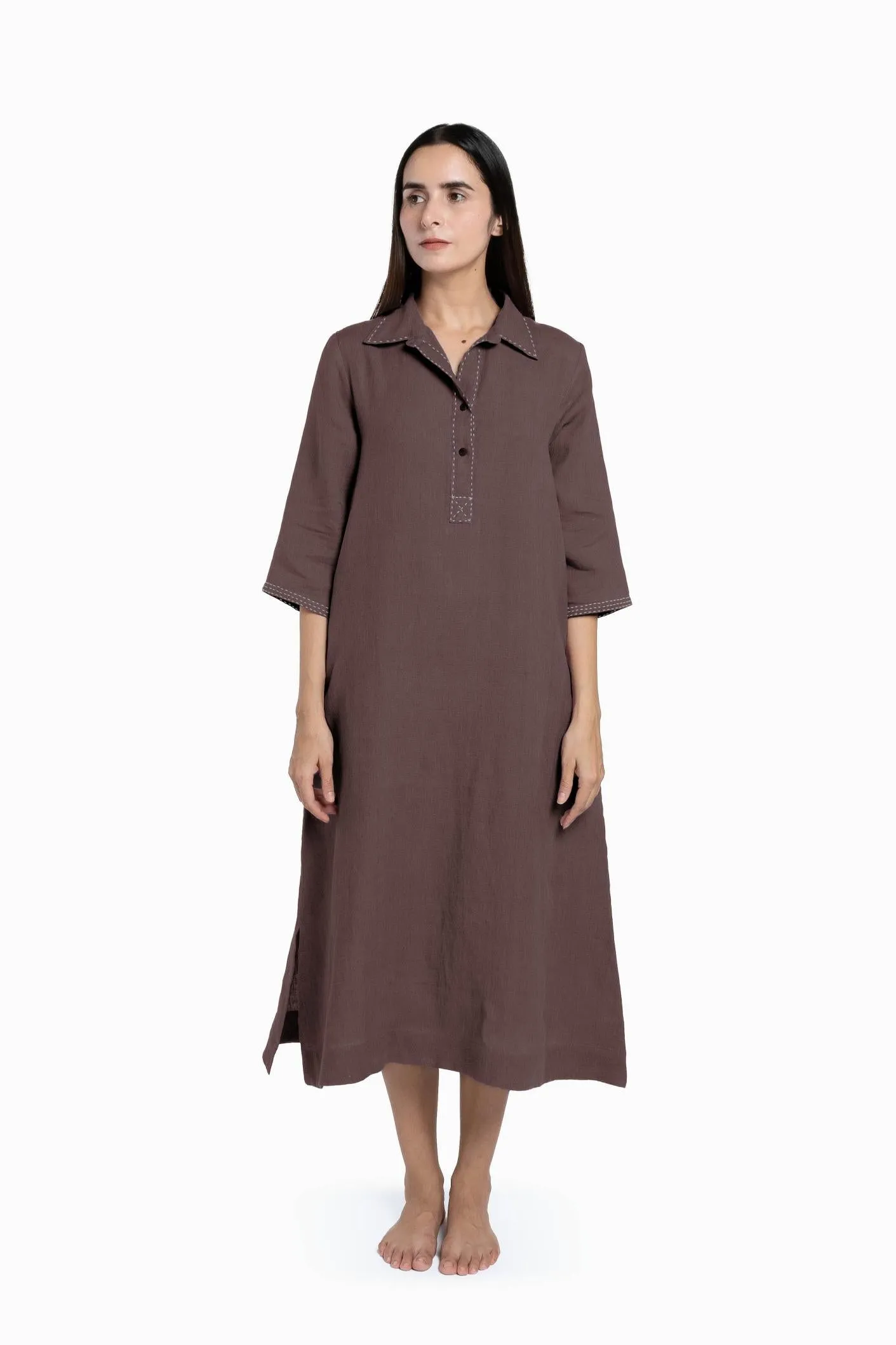 Linen Petunia Shirt Dress-Sunburnt Yellow