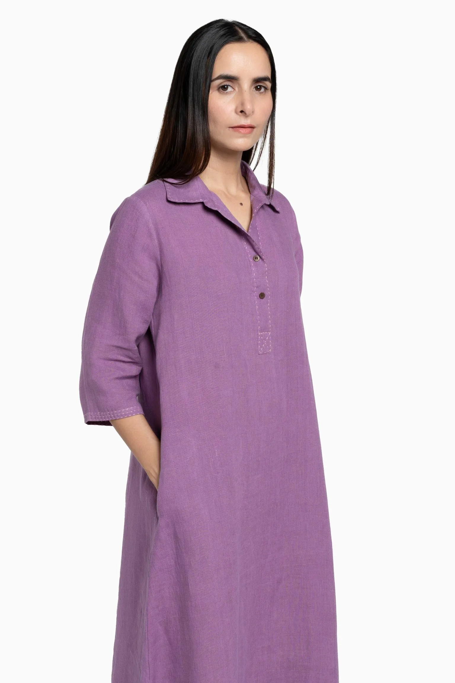 Linen Petunia Shirt Dress-Sunburnt Yellow
