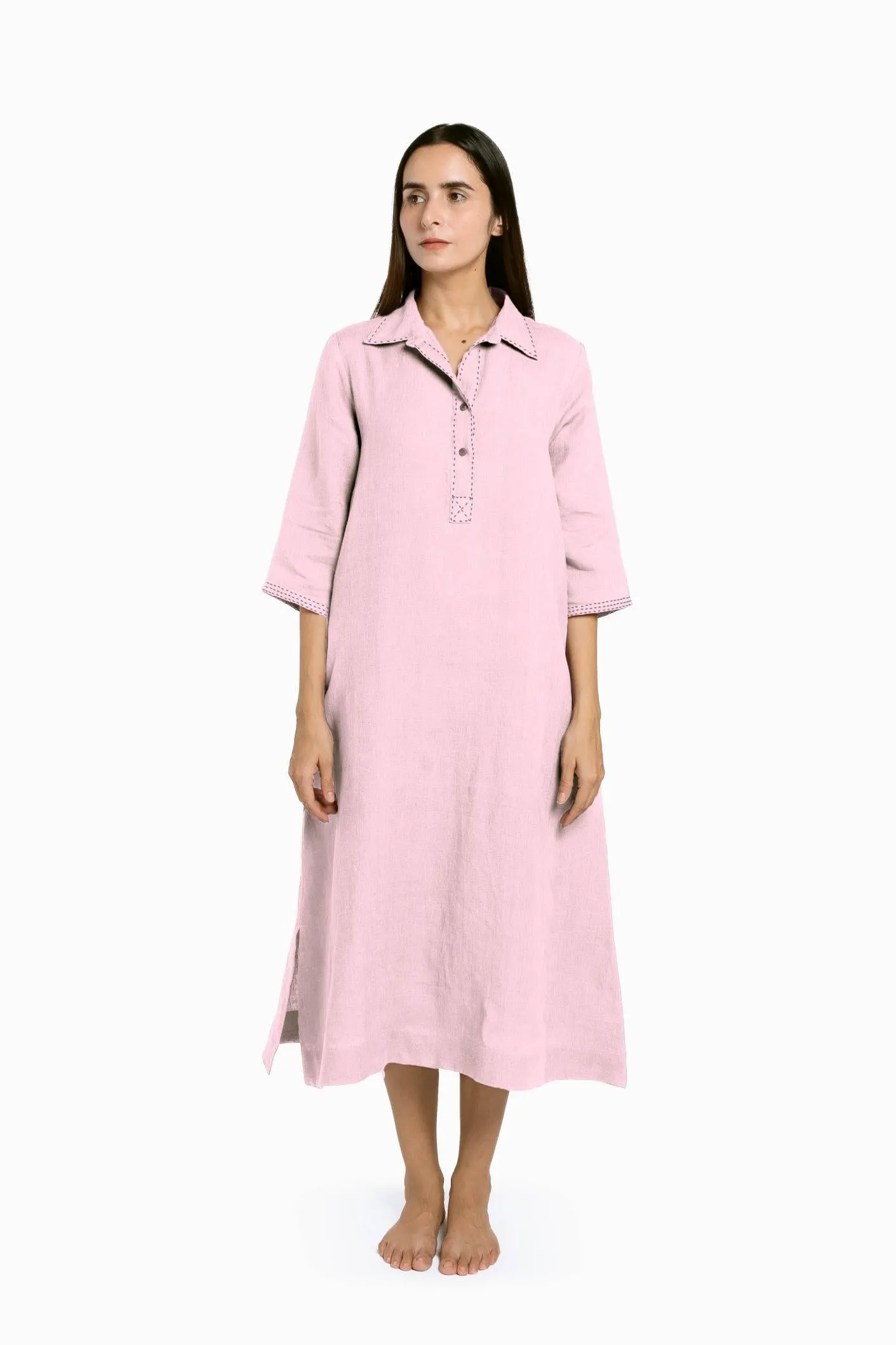 Linen Petunia Shirt Dress-Sunburnt Yellow