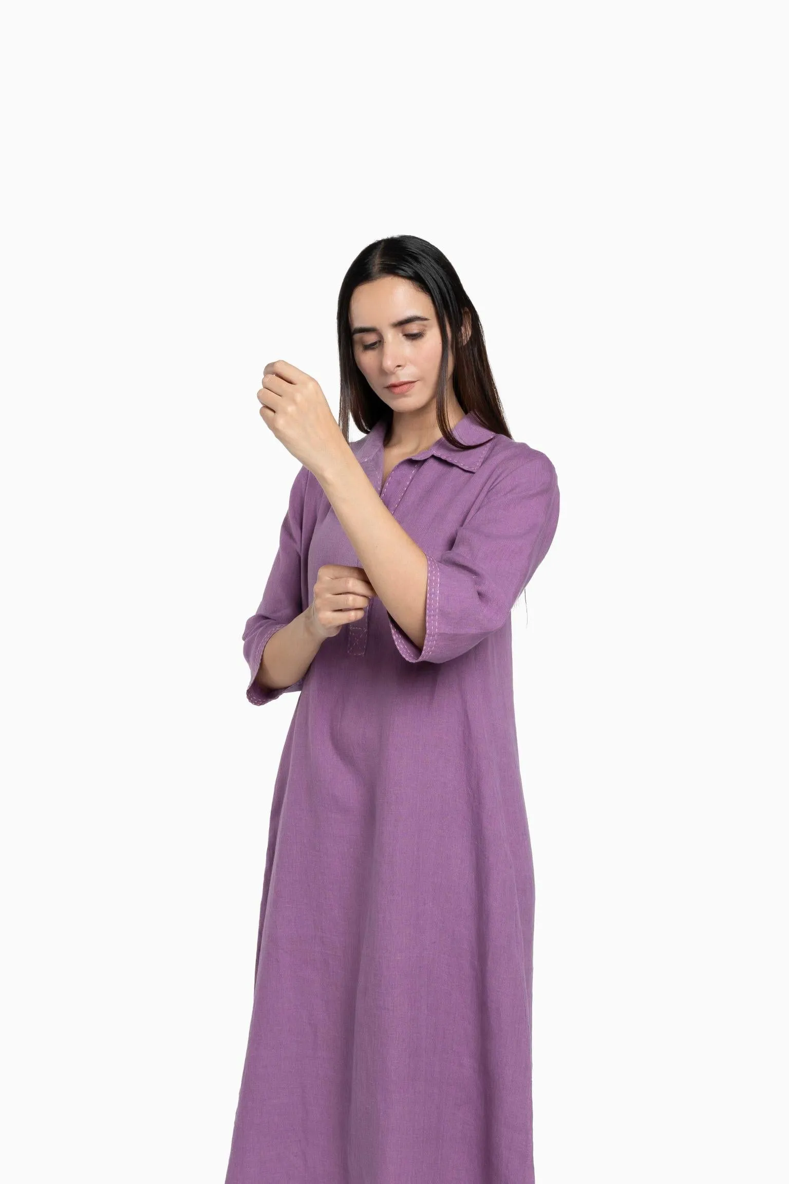 Linen Petunia Shirt Dress-Sunburnt Yellow