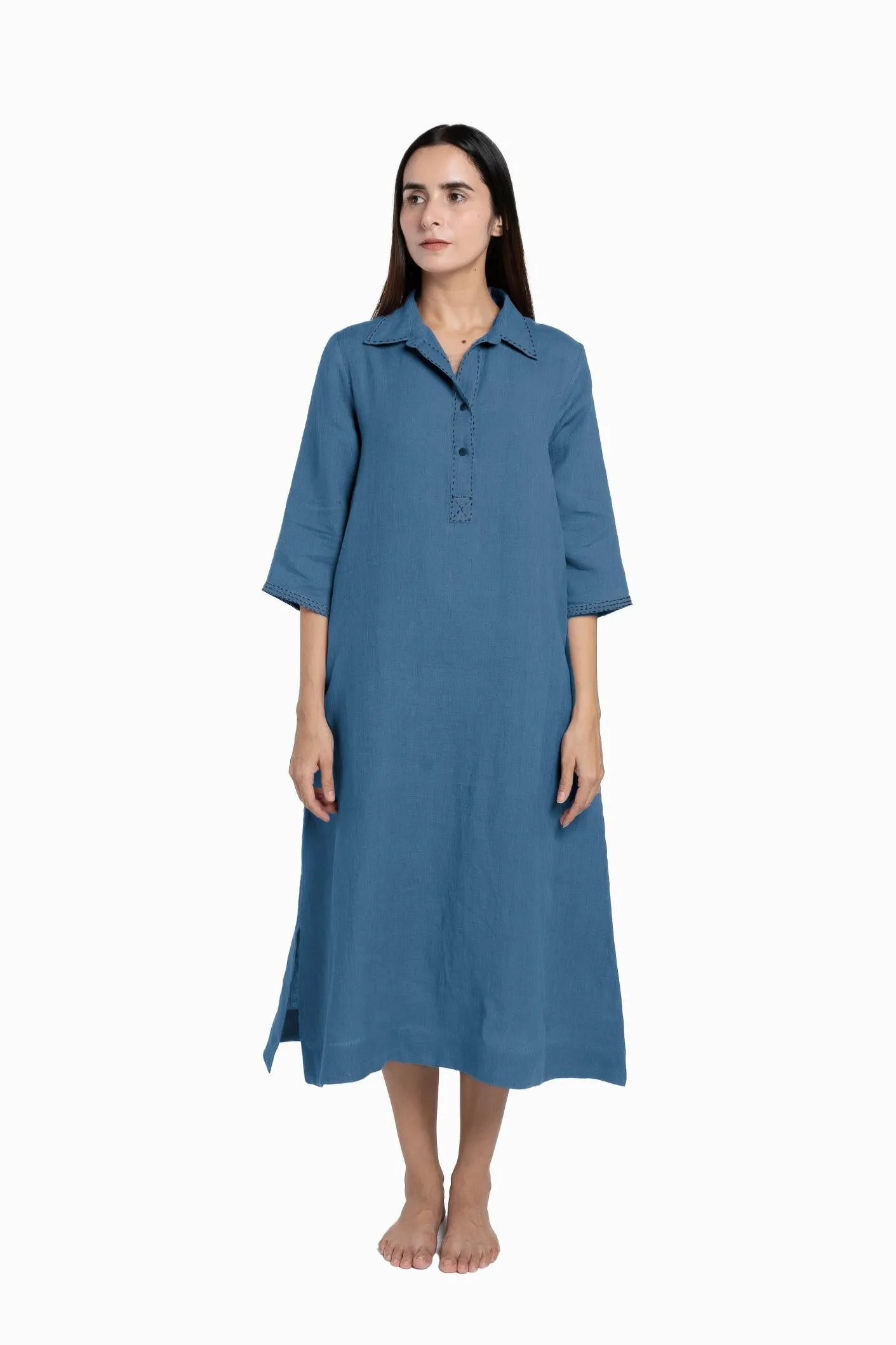 Linen Petunia Shirt Dress-Sunburnt Yellow