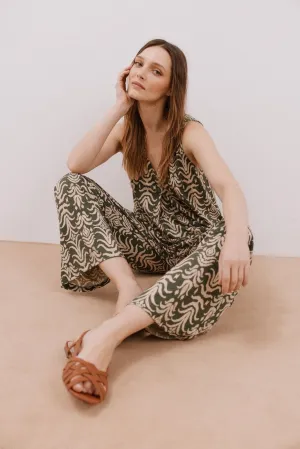 Long Pleated Top - Green Print