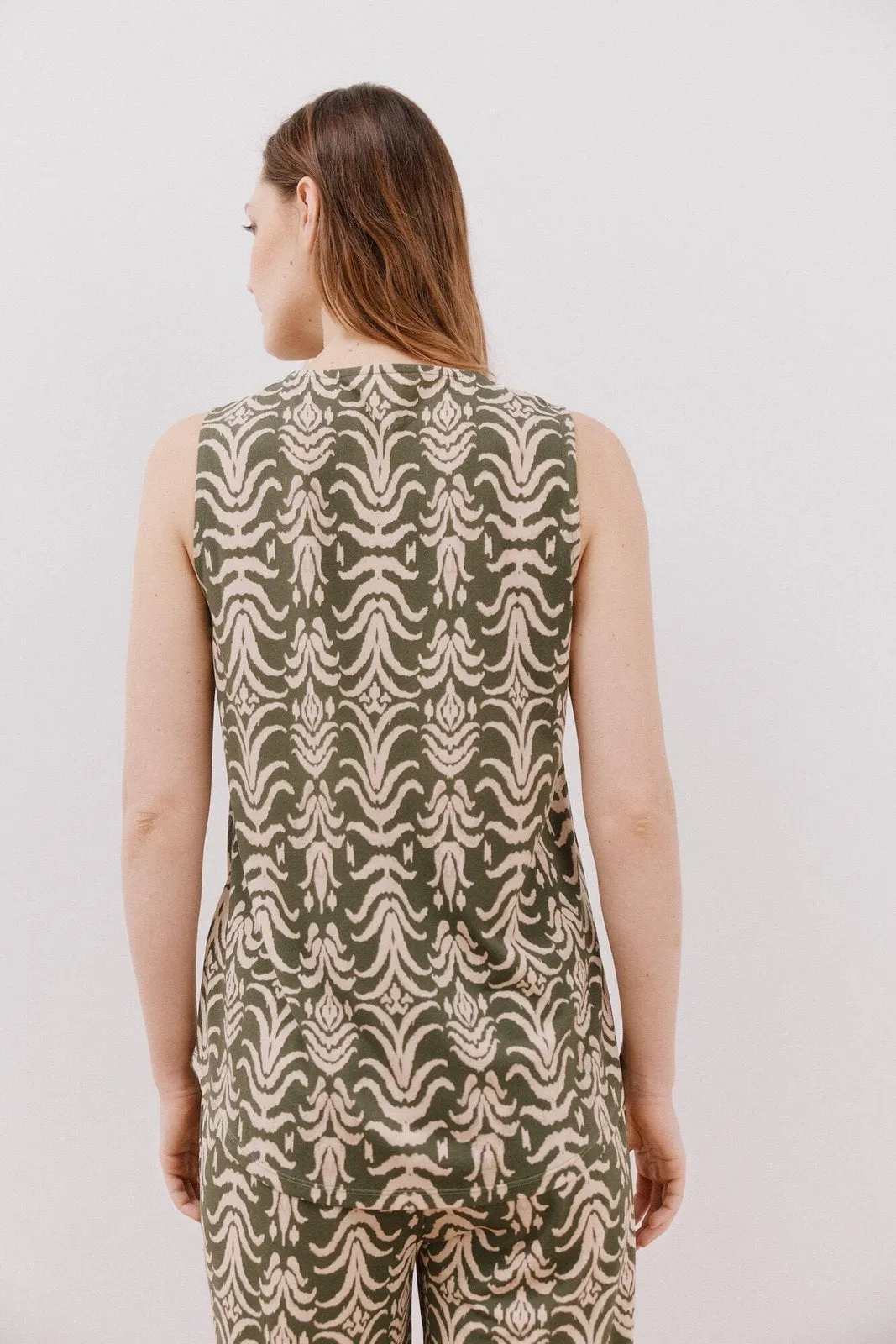Long Pleated Top - Green Print