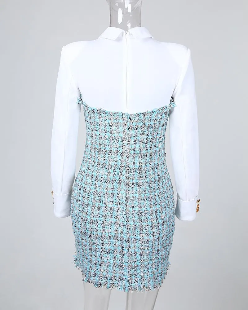Long Sleeve Buttoned Tweed Bodycon Dress