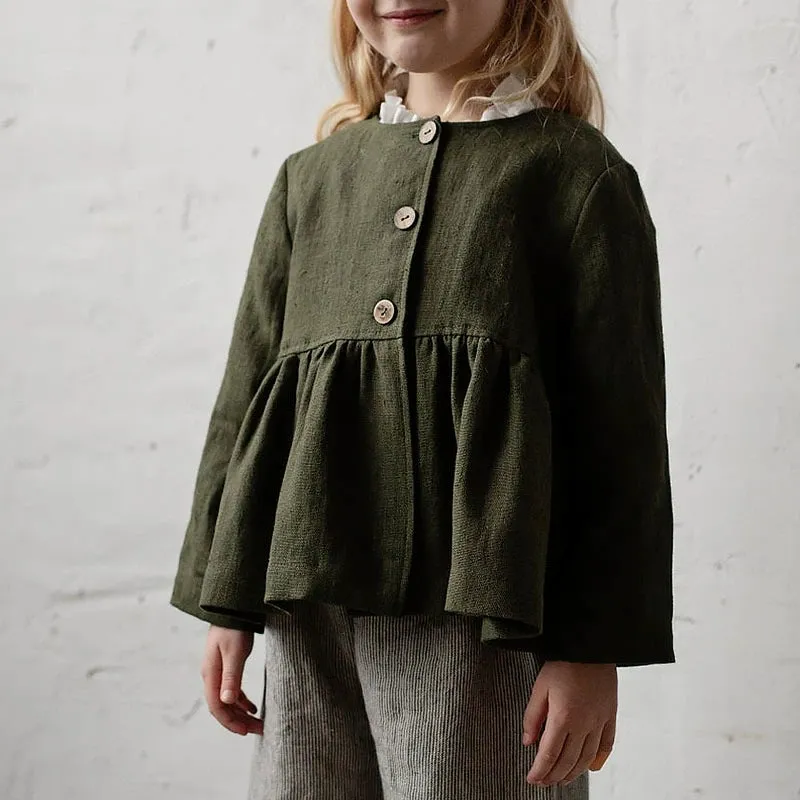 Long-Sleeved Loose-Fitting Button-Up Jacket