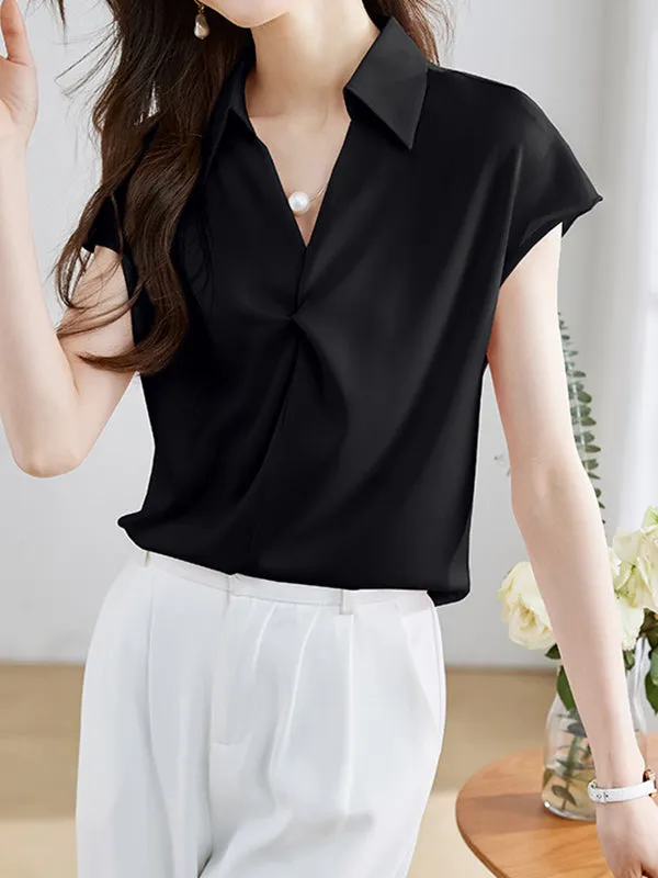 Loose Raglan Sleeve Solid Color Split-Joint Lapel Blouses&Shirts Tops