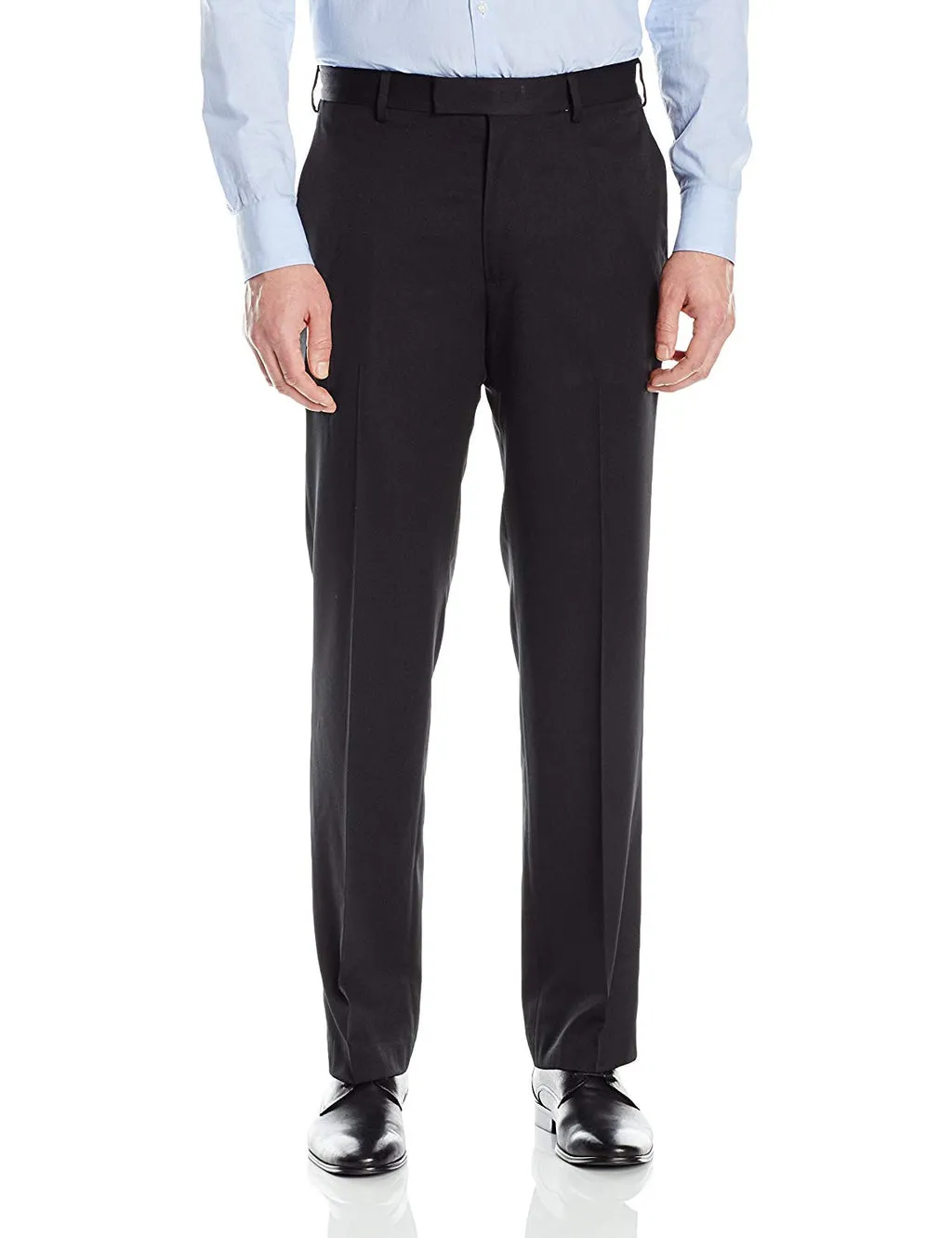 Luxurious Wool Feel Flat Front Pre-Hemmed Dress Pants (Black) ON-900