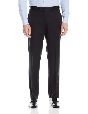 Luxurious Wool Feel Flat Front Pre-Hemmed Dress Pants (Black) ON-900