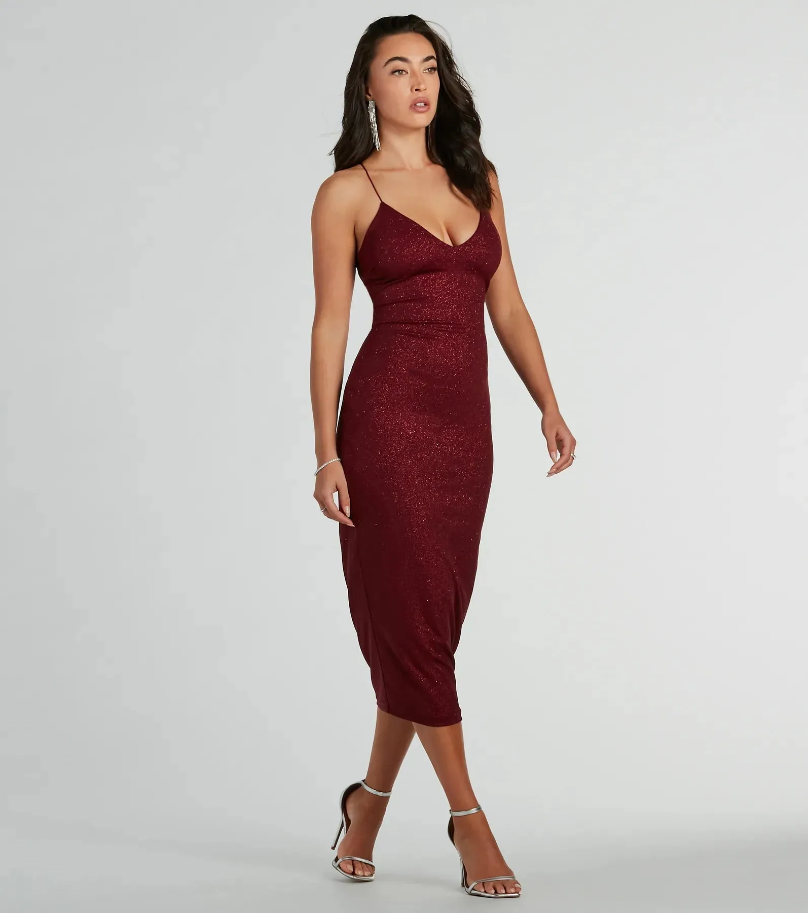Lynn Strappy Back Glitter Midi Formal Dress