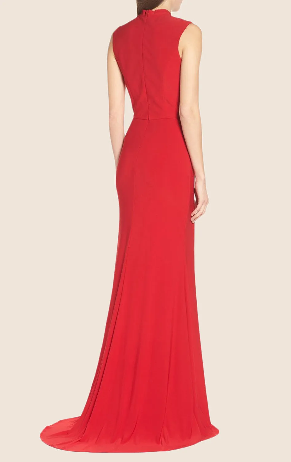 MACloth High Neck Jersey Long Prom Dress with Slit Red Formal Gown