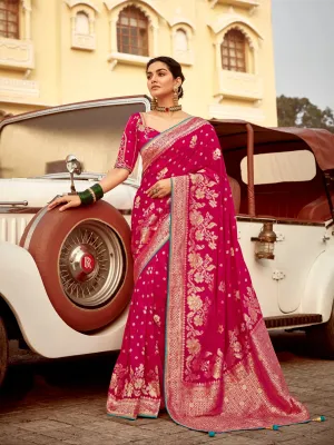 Magenta Contrast Embroidered Saree