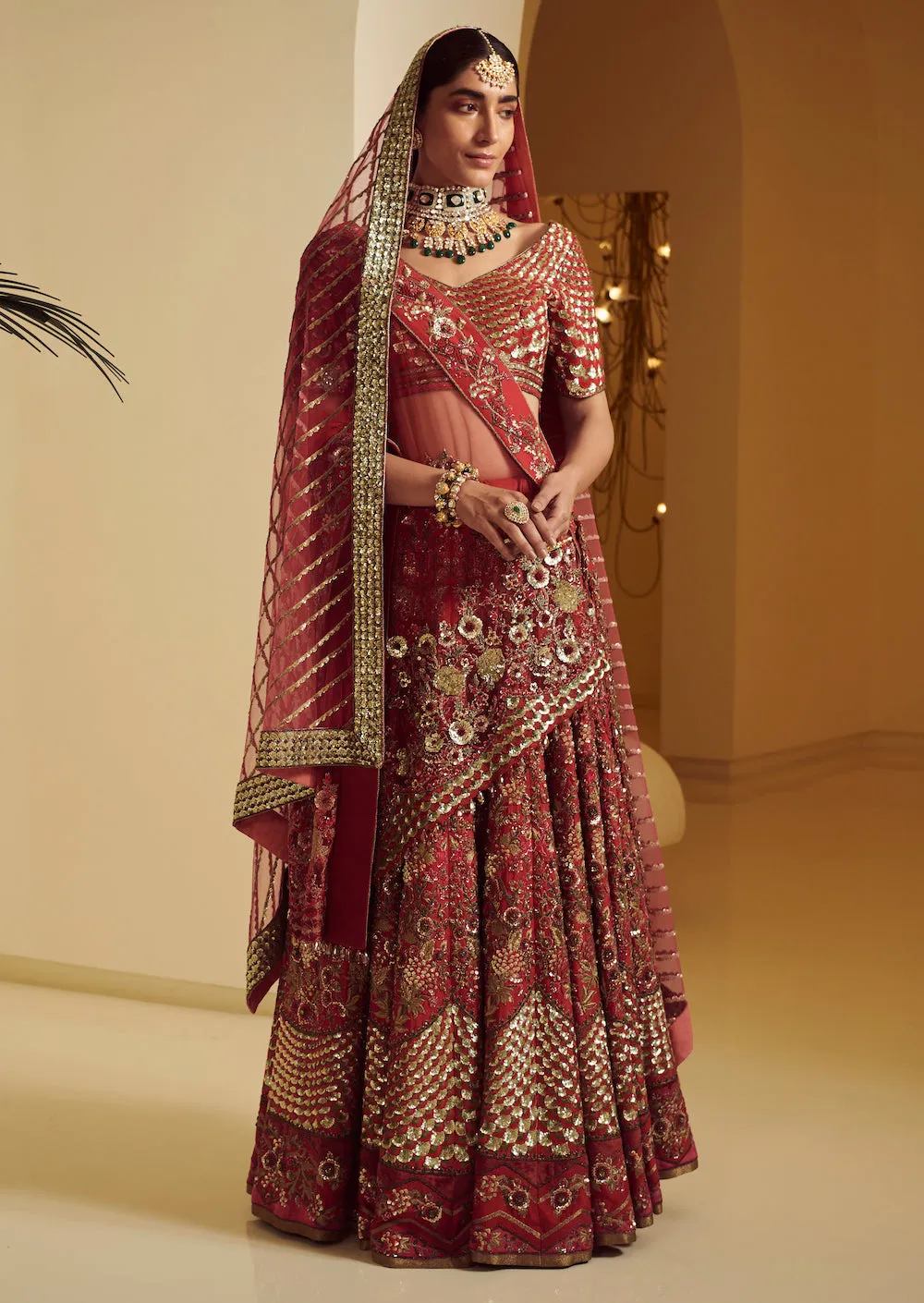 Maroon Embroidered Lehenga Set