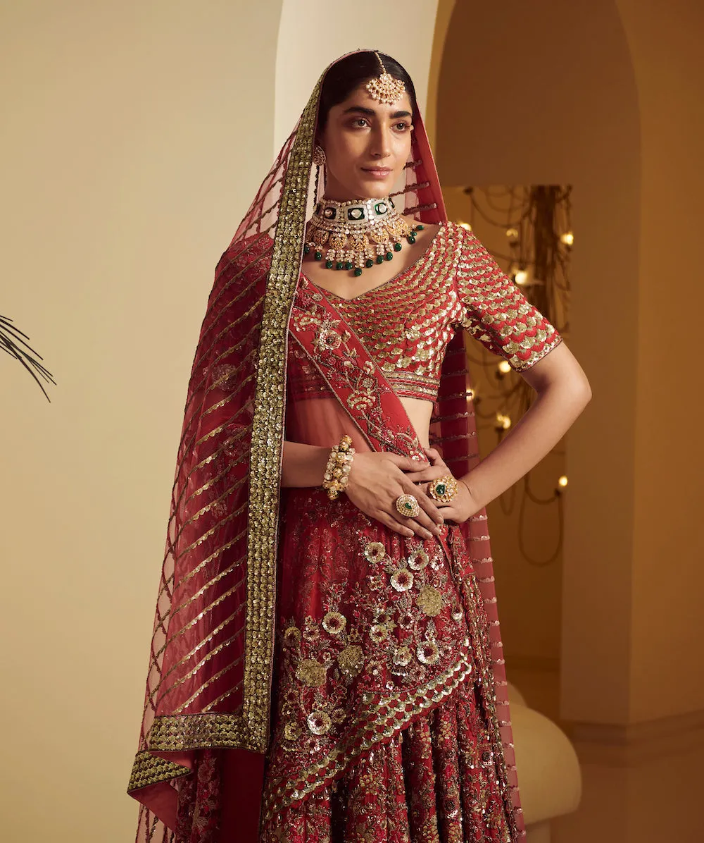 Maroon Embroidered Lehenga Set