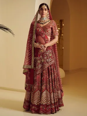 Maroon Embroidered Lehenga Set