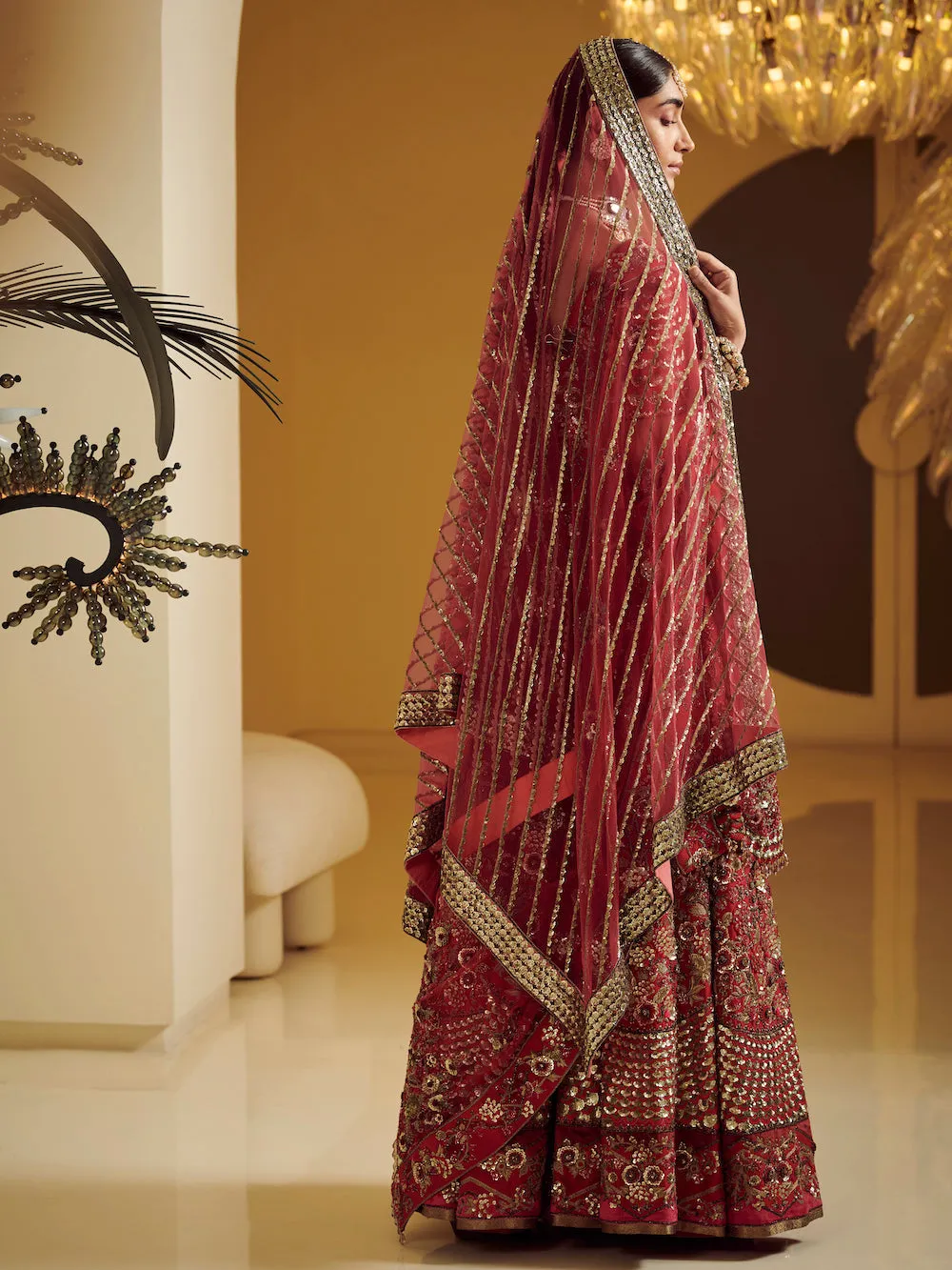 Maroon Embroidered Lehenga Set
